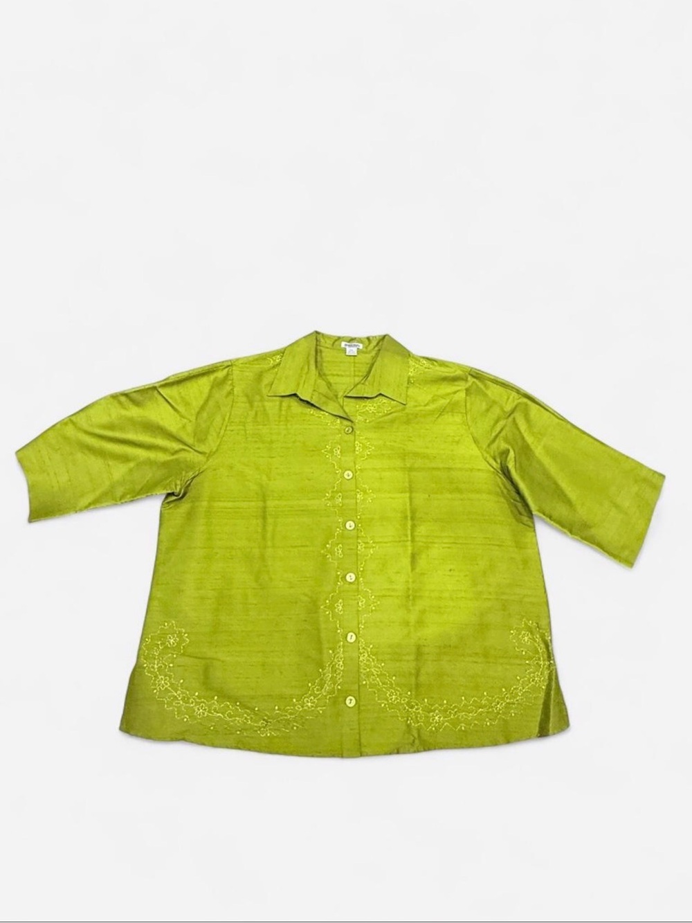 Democracy Weekend Chartreuse Silk Embroidered Blouse – 2XL